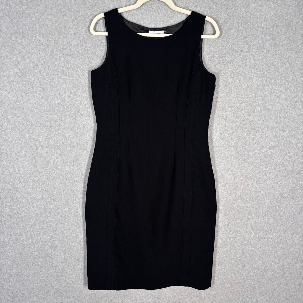 Calvin Klein Sheath Pencil Dress Size 6 Mesh Ribbon Trim Quiet Luxury Minimal